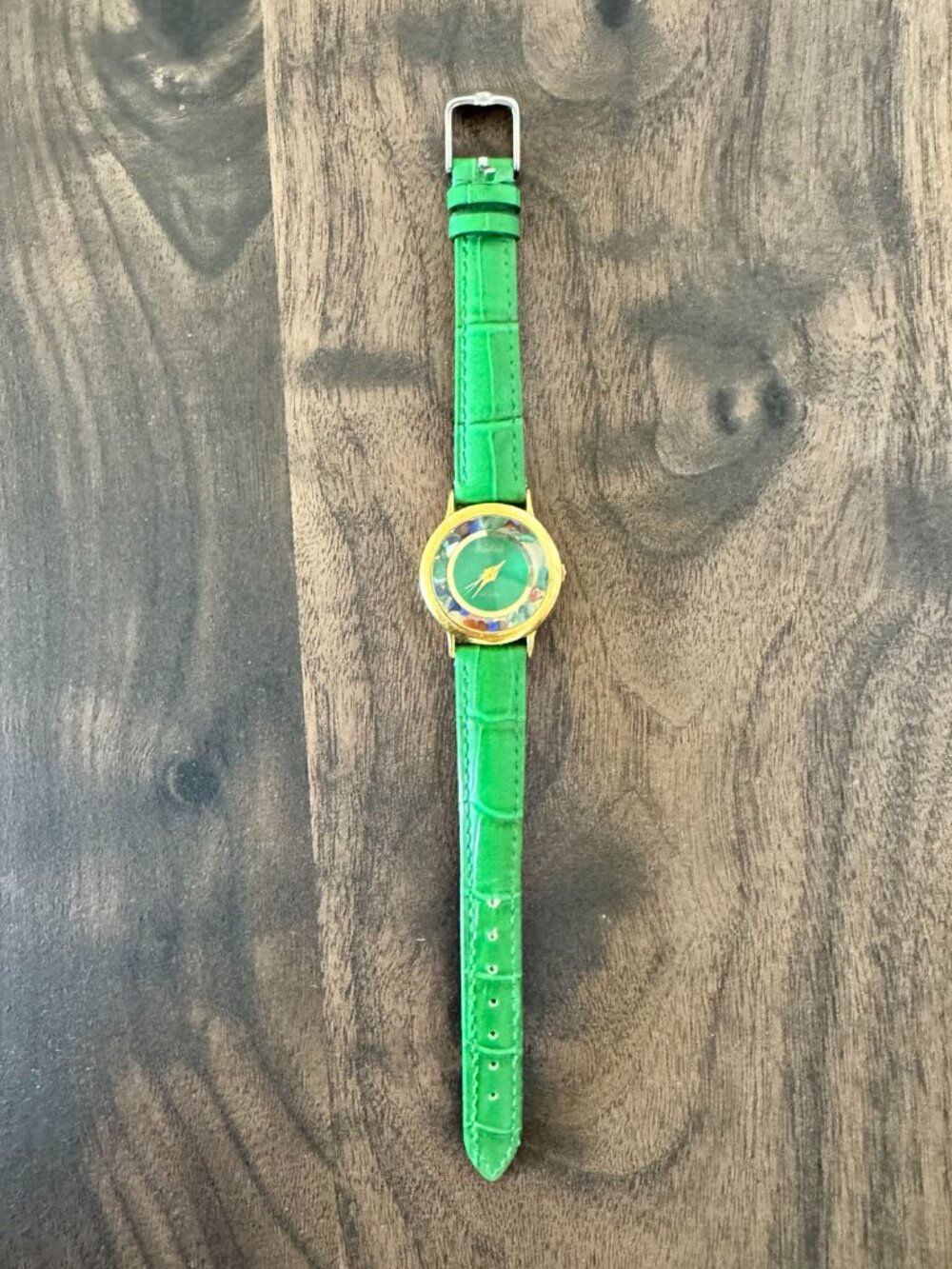 Dom Baiz Analog Quartz Watch | Green Genuine Leather Band | Gold Stone Ring